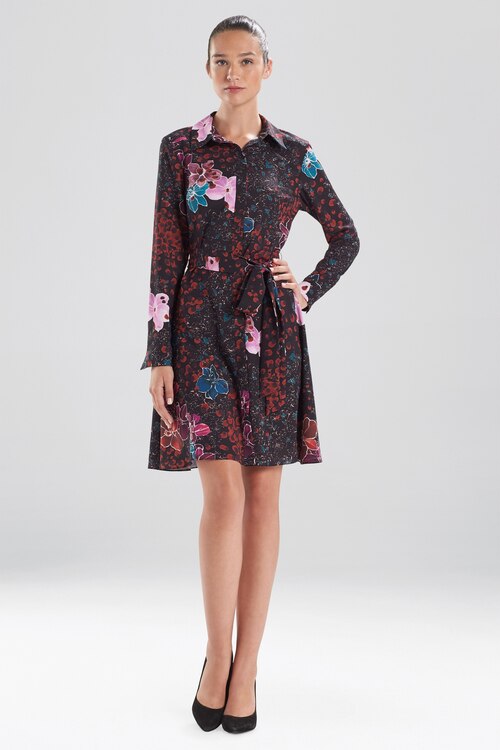 Leopard Orchid Shirt Dress - black multi