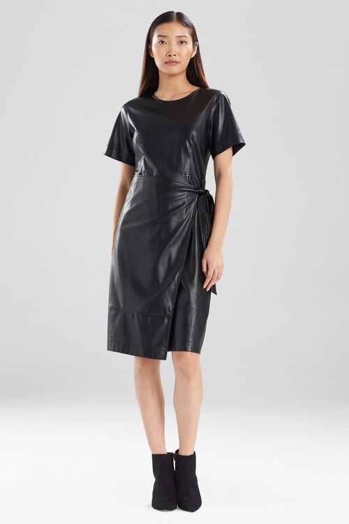 Faux Leather Apron Dress - Black