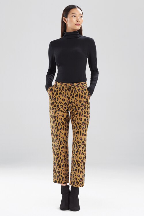 Leopard Jacquard Pants - dark brown