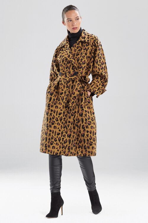 Leopard Jacquard Trench Coat - dark brown