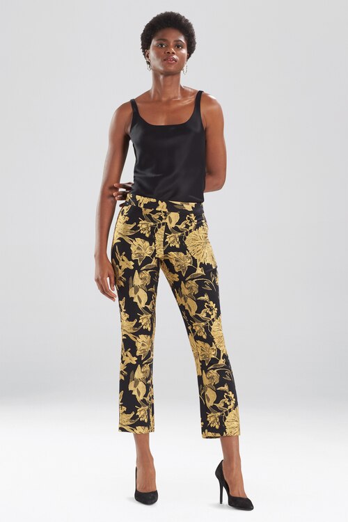 Gold Flower Jacquard Pants - Black