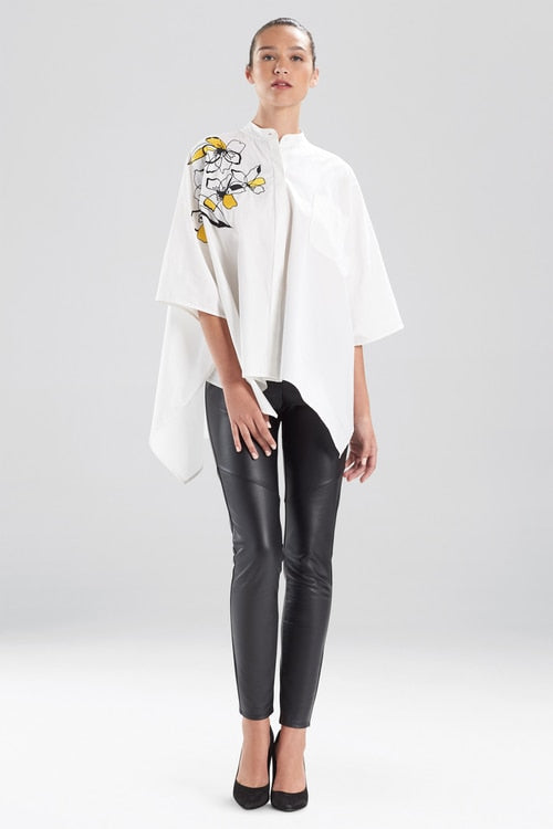 Cotton Poplin Embroidered Poncho Top - White