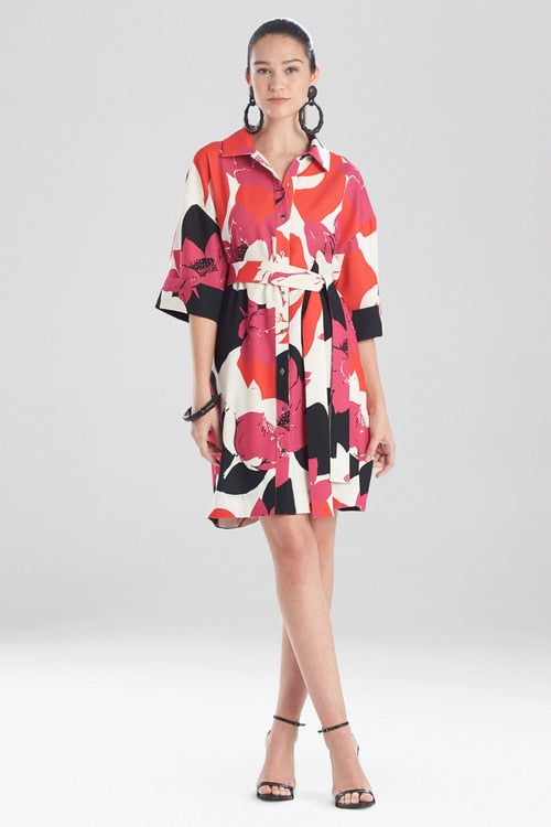 Lotus Belted Shirtdress - flame