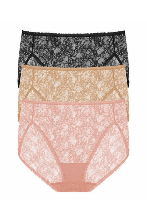 Bliss Allure One-Size Lace French Cut Brief 3-Pack