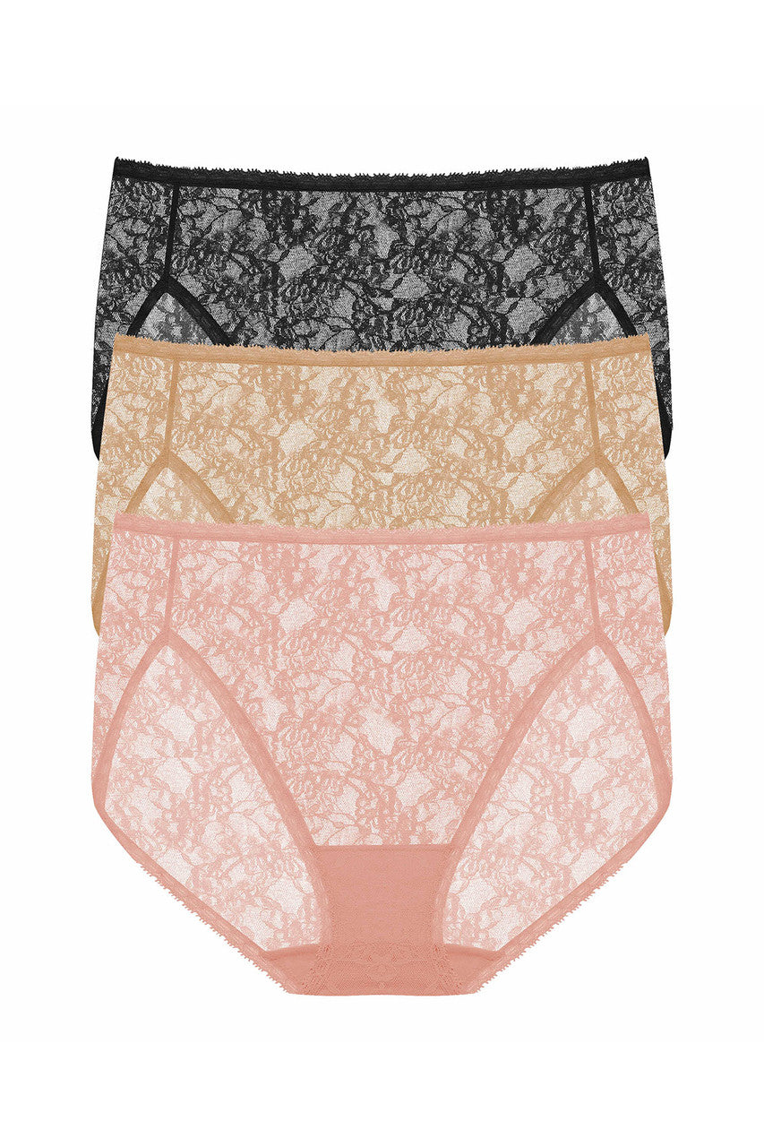 Bliss Allure One-Size Lace French Cut Brief 3-Pack