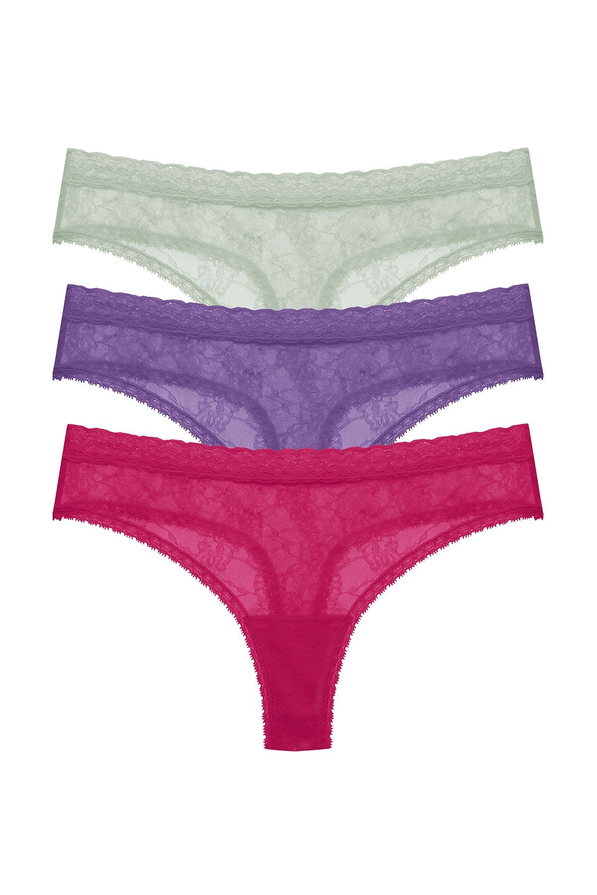 Bliss Allure One-Size Lace Thong 3-Pack - Primrose/Deep Indigo/Meadow