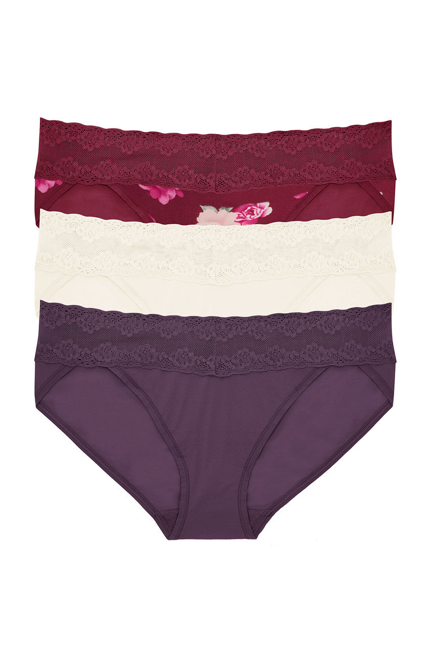 Bliss Perfection One-Size V-Kini 3-Pack - Verbena/Ivory/Dk Cherry Floral Print
