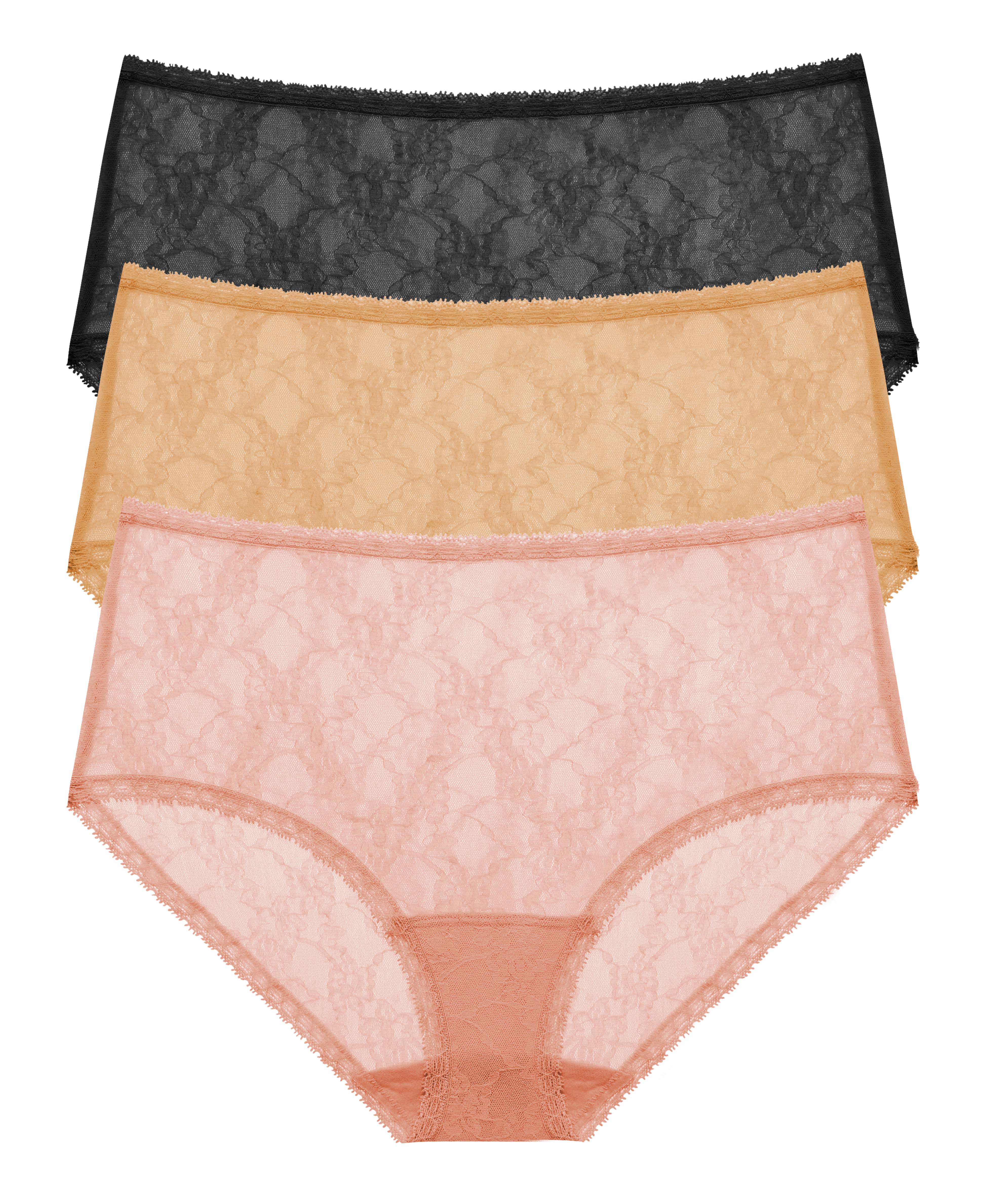 Bliss Allure One-Size Lace Full Brief 3-Pack - Black/Café/Rose Beige