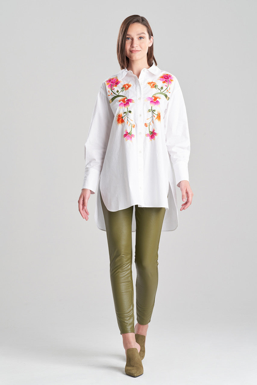 Chikayo Cotton Poplin Oversized Embroidered Shirt - White