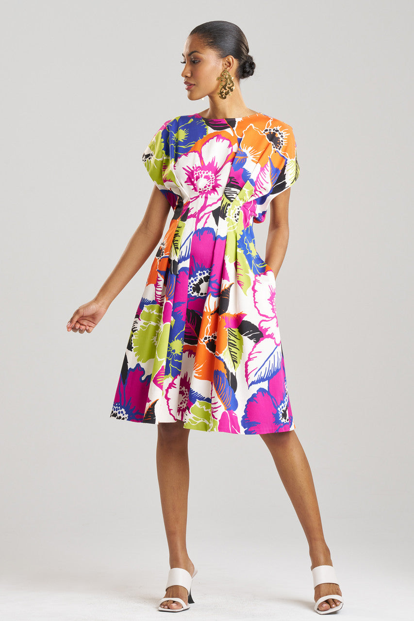 Cote D'Azur Cotton Chino Fit & Flare Pleated Dress