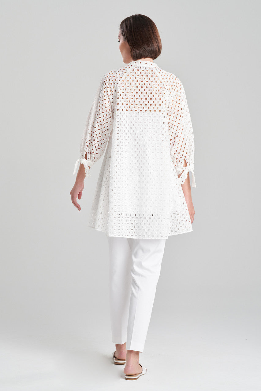 Cotton Eyelet Balloon Sleeve Oversized Top - White