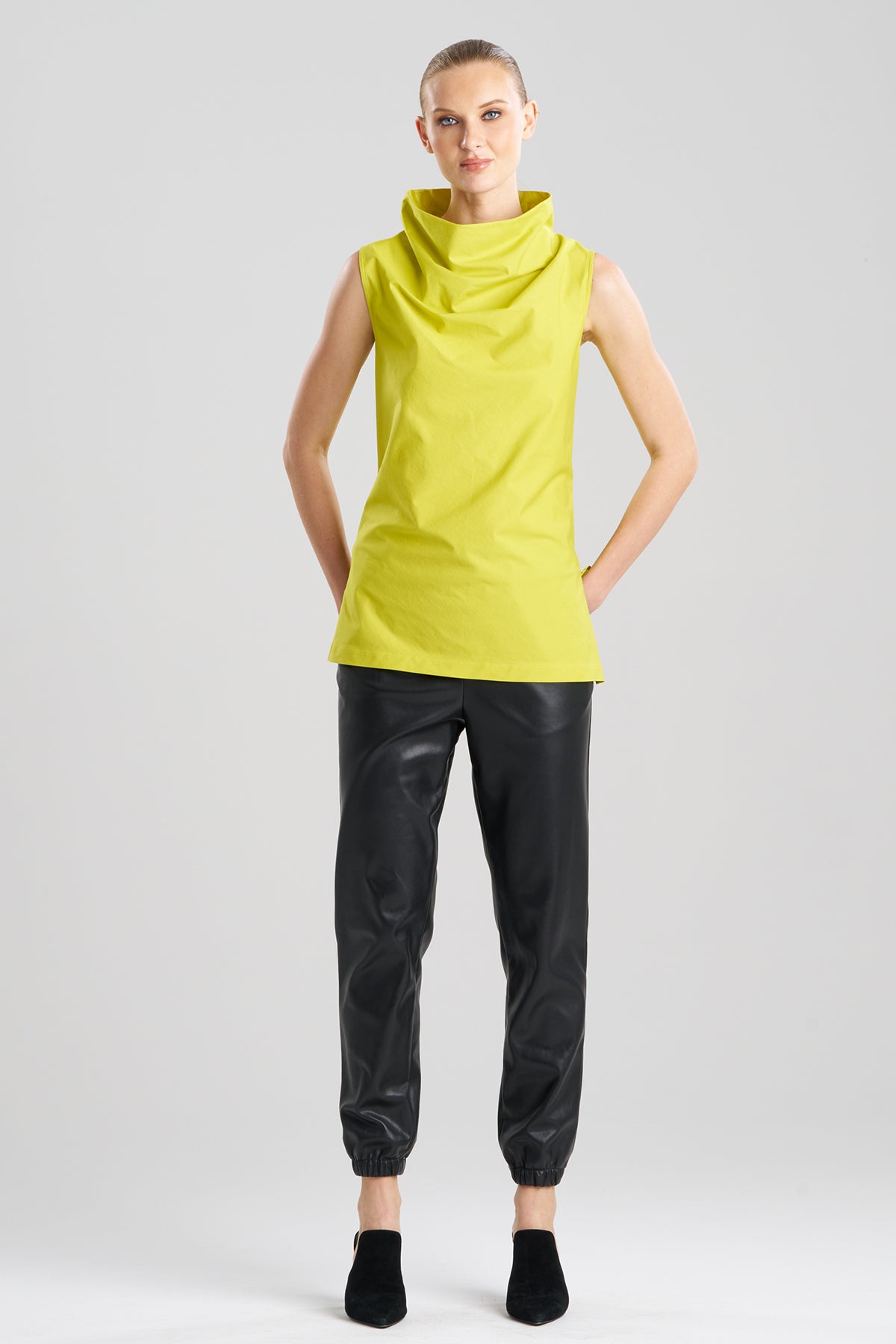 Cotton Poplin Funnel Neck Top