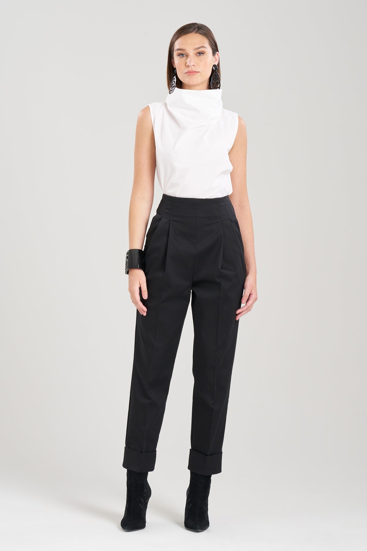Cotton Poplin Funnel Neck Top