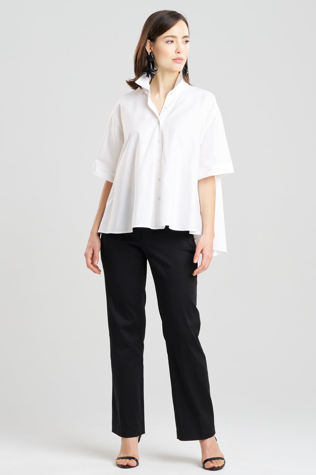 Cotton Poplin Short Sleeve Trapeze Shirt