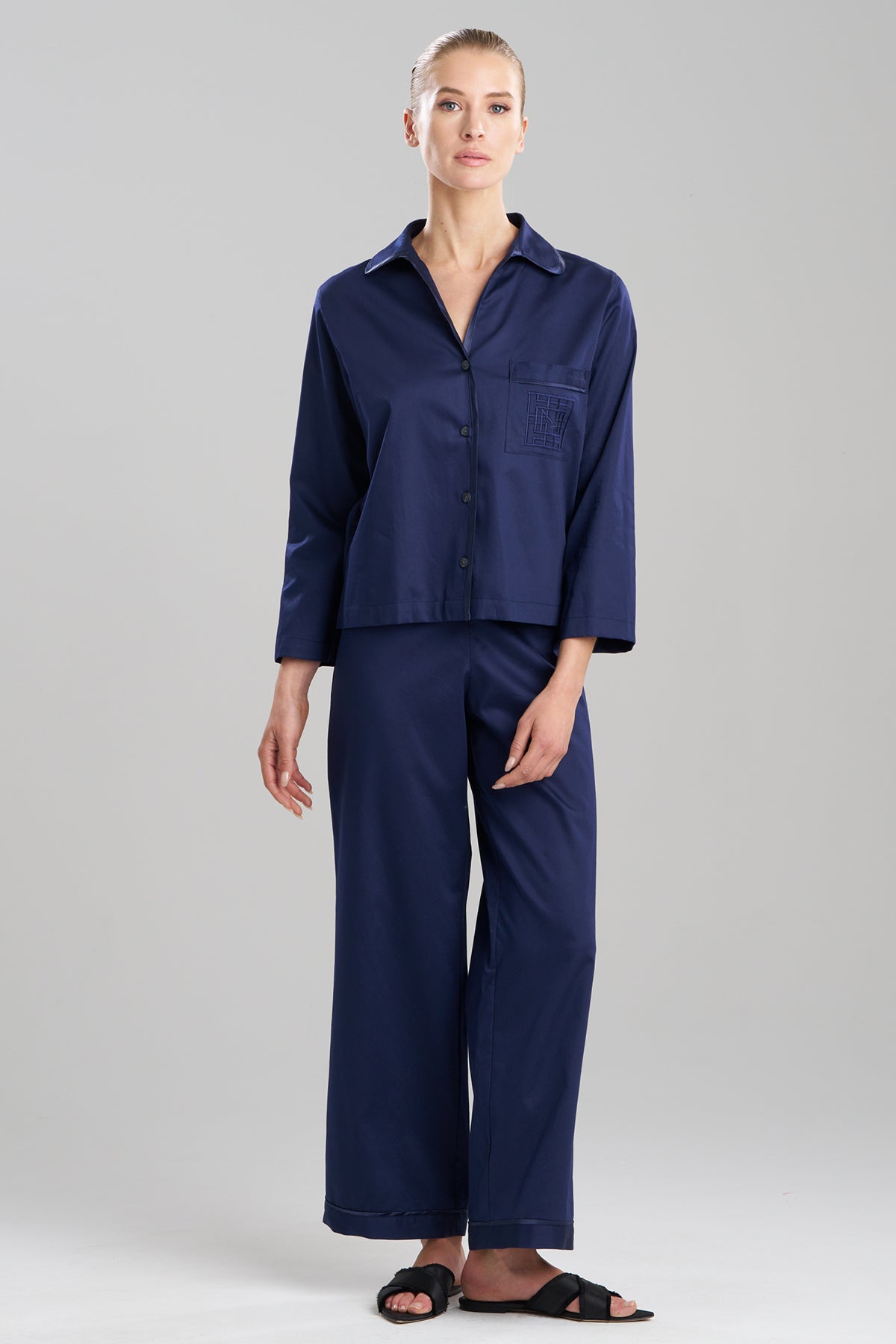 Cotton Sateen Embroidered Essentials Notch PJ