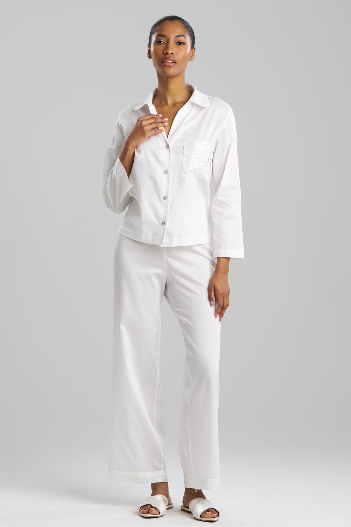 Cotton Sateen Embroidered Essentials Notch PJ