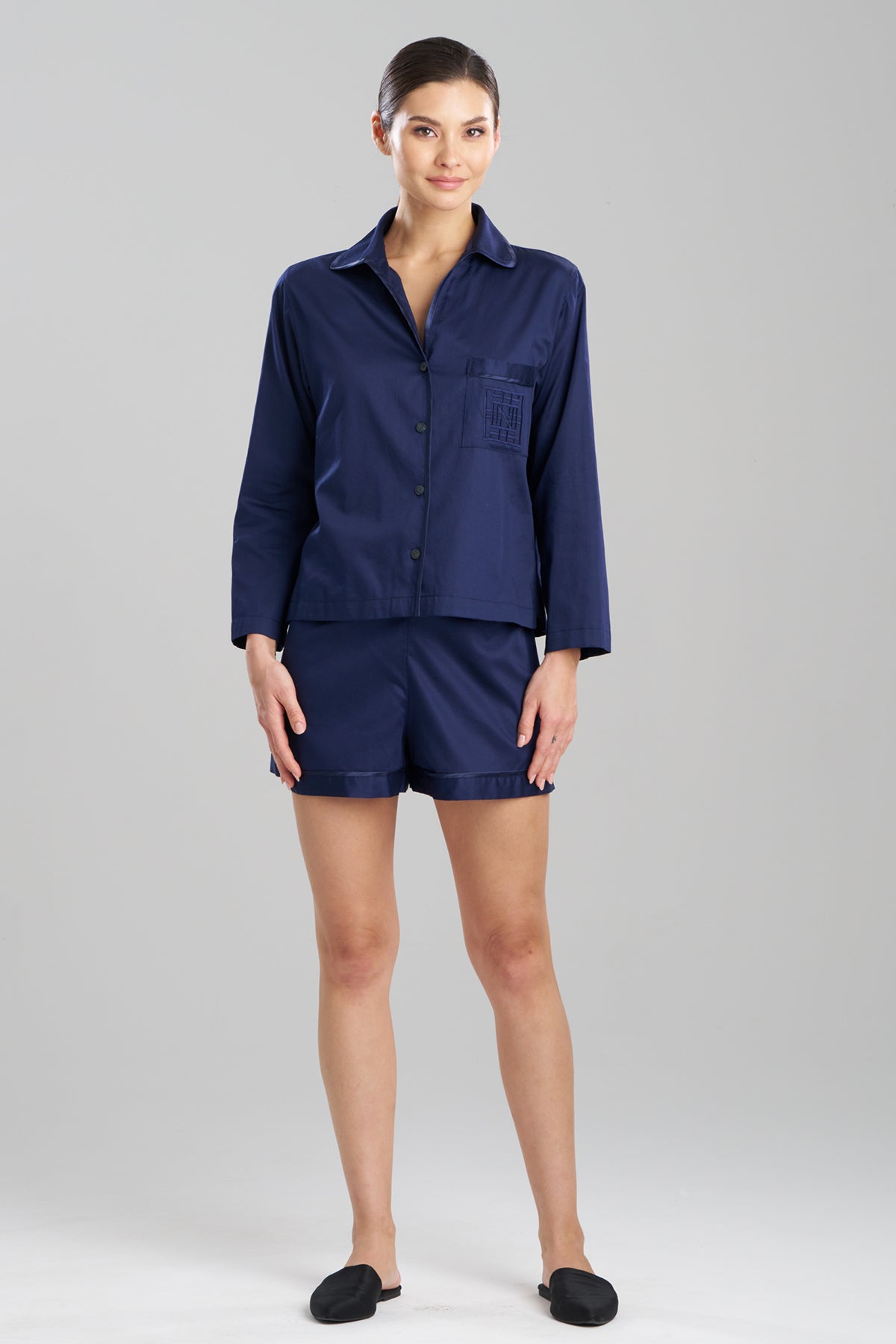 Cotton Sateen Embroidered Essentials Notch Shorts PJ