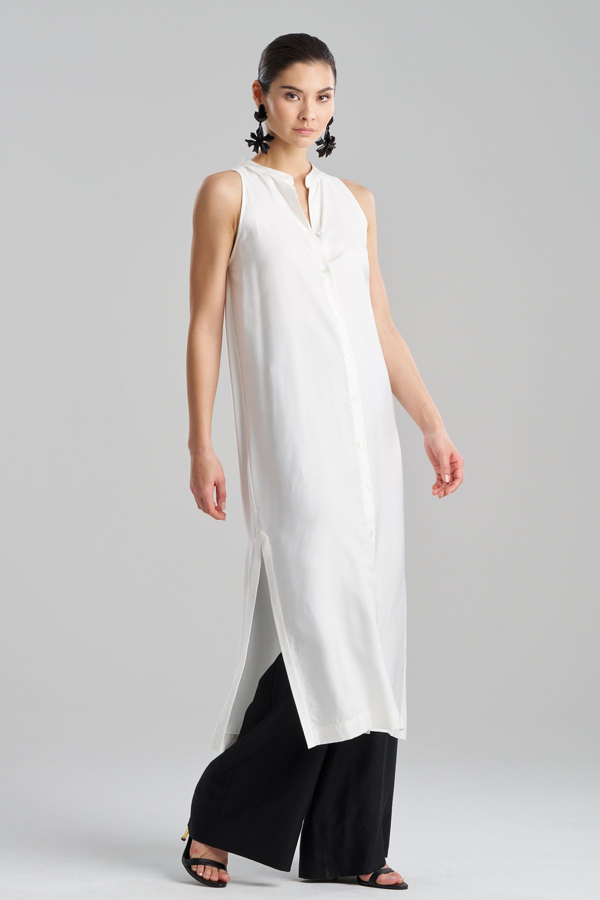 Cotton Silk Twill Sleeveless Tunic