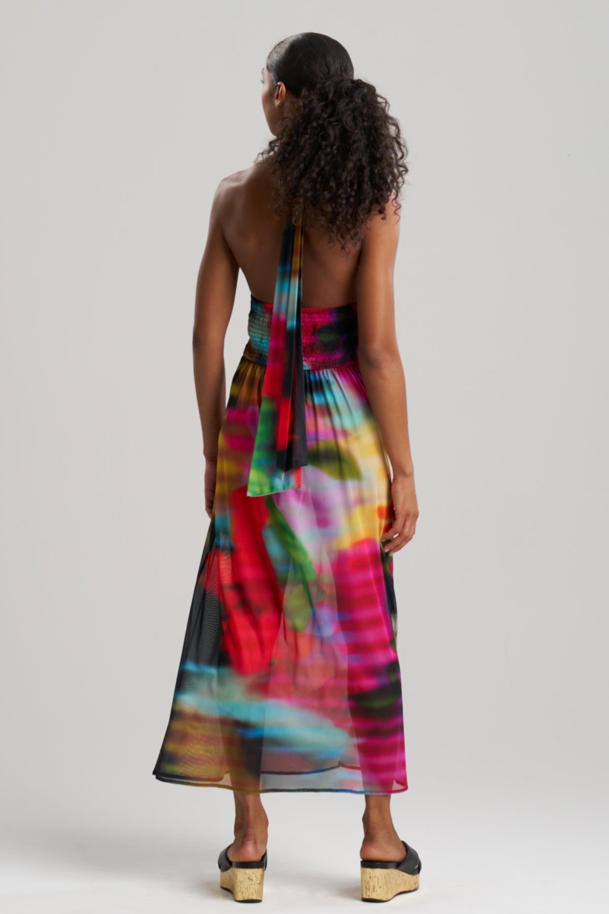 Floral Mirage Printed Mesh Halter Dress