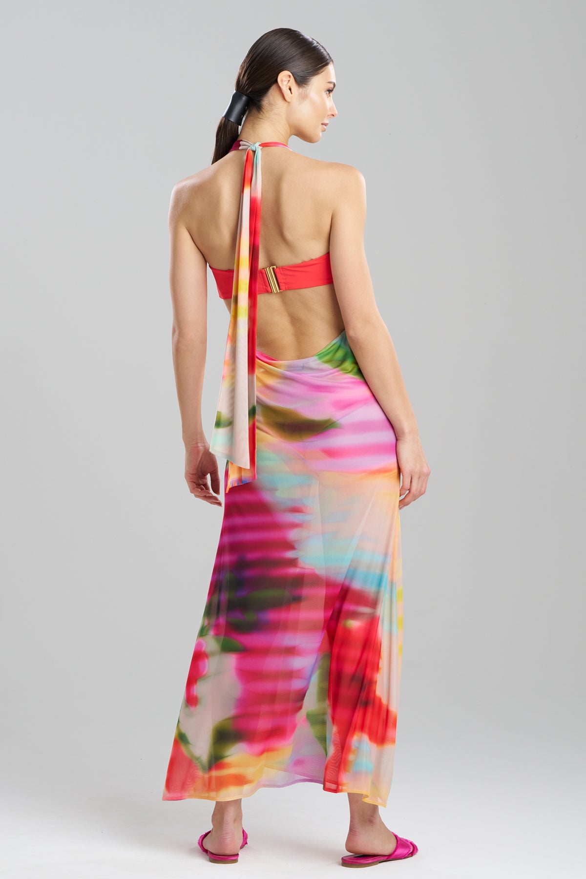 Floral Mirage Printed Mesh Halter Dress