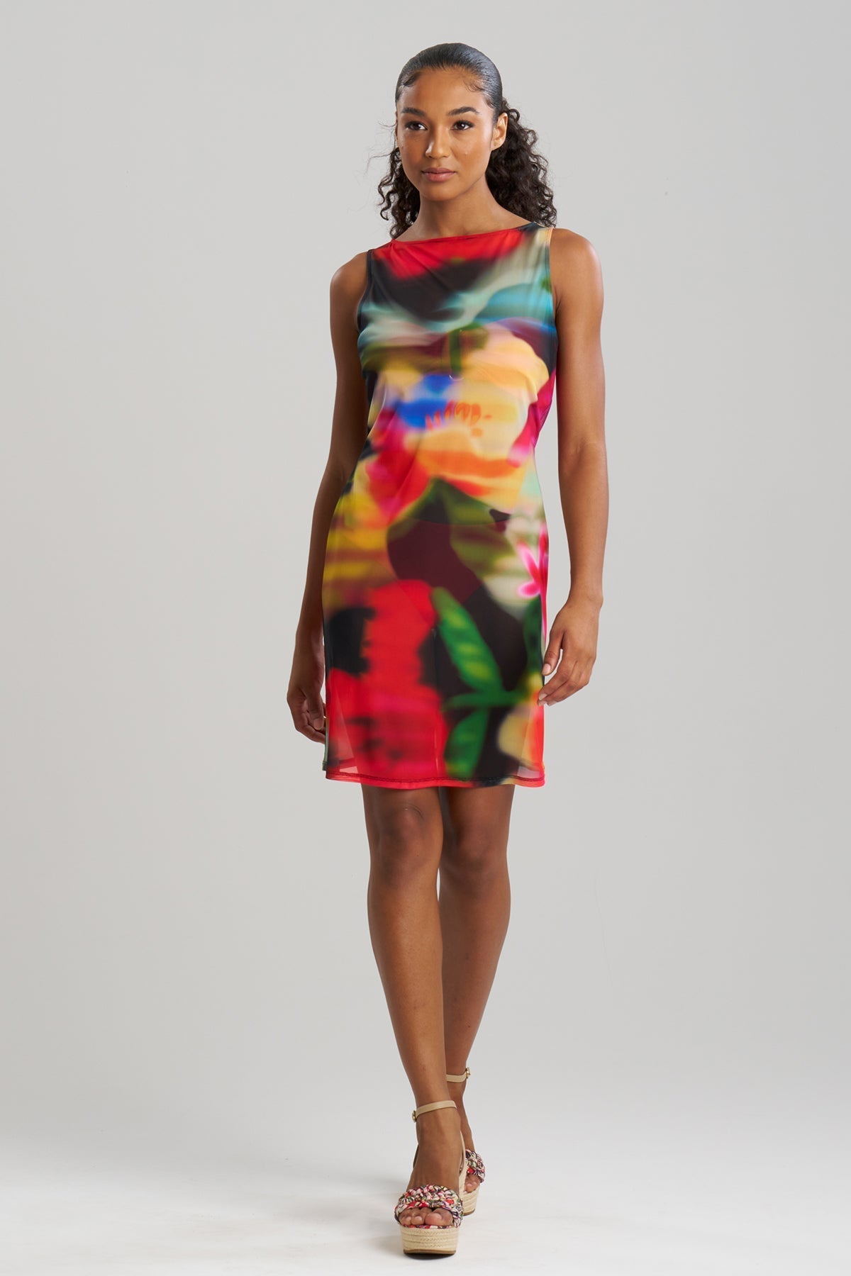 Floral Mirage Printed Mesh Mini Dress