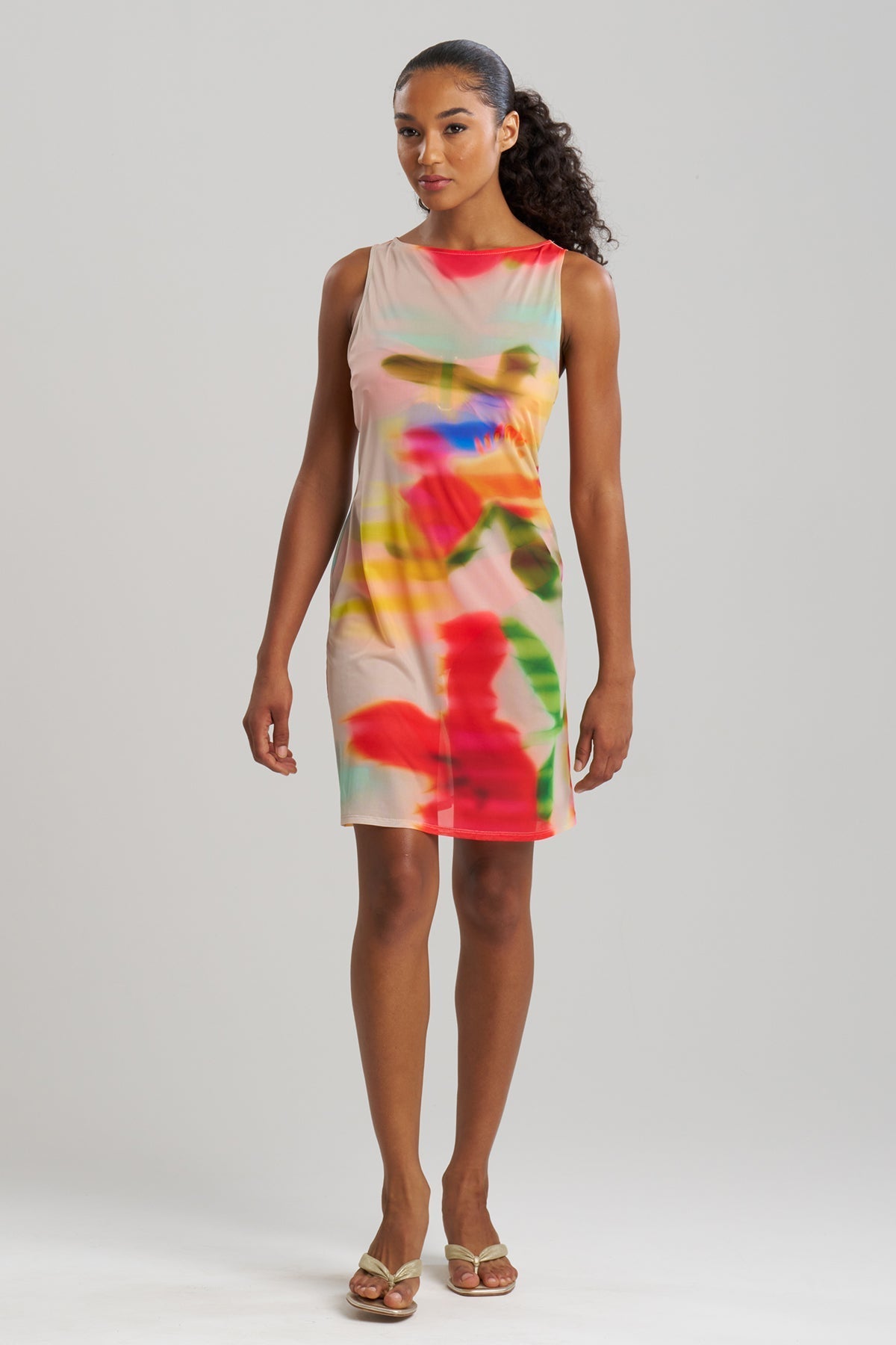 Floral Mirage Printed Mesh Mini Dress