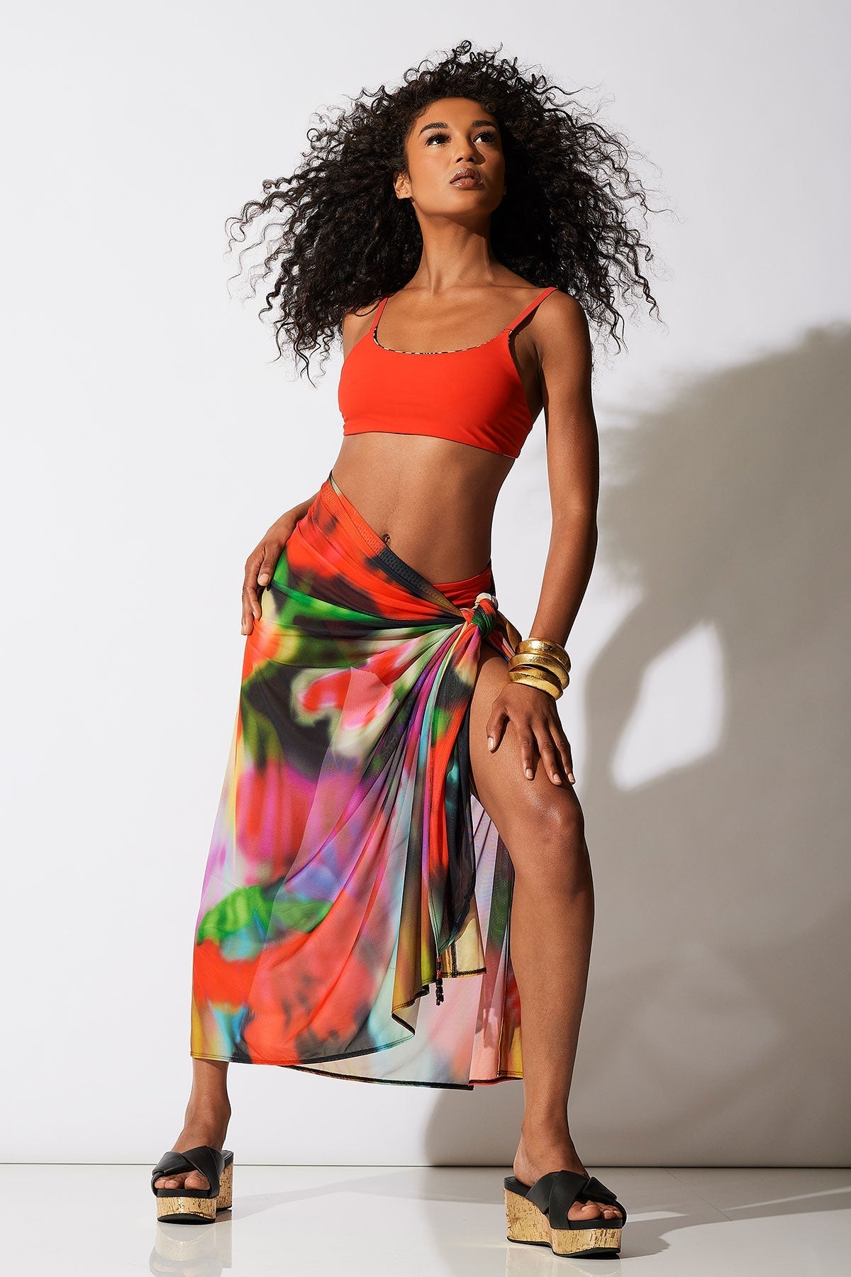 Floral Mirage Printed Mesh Pareo