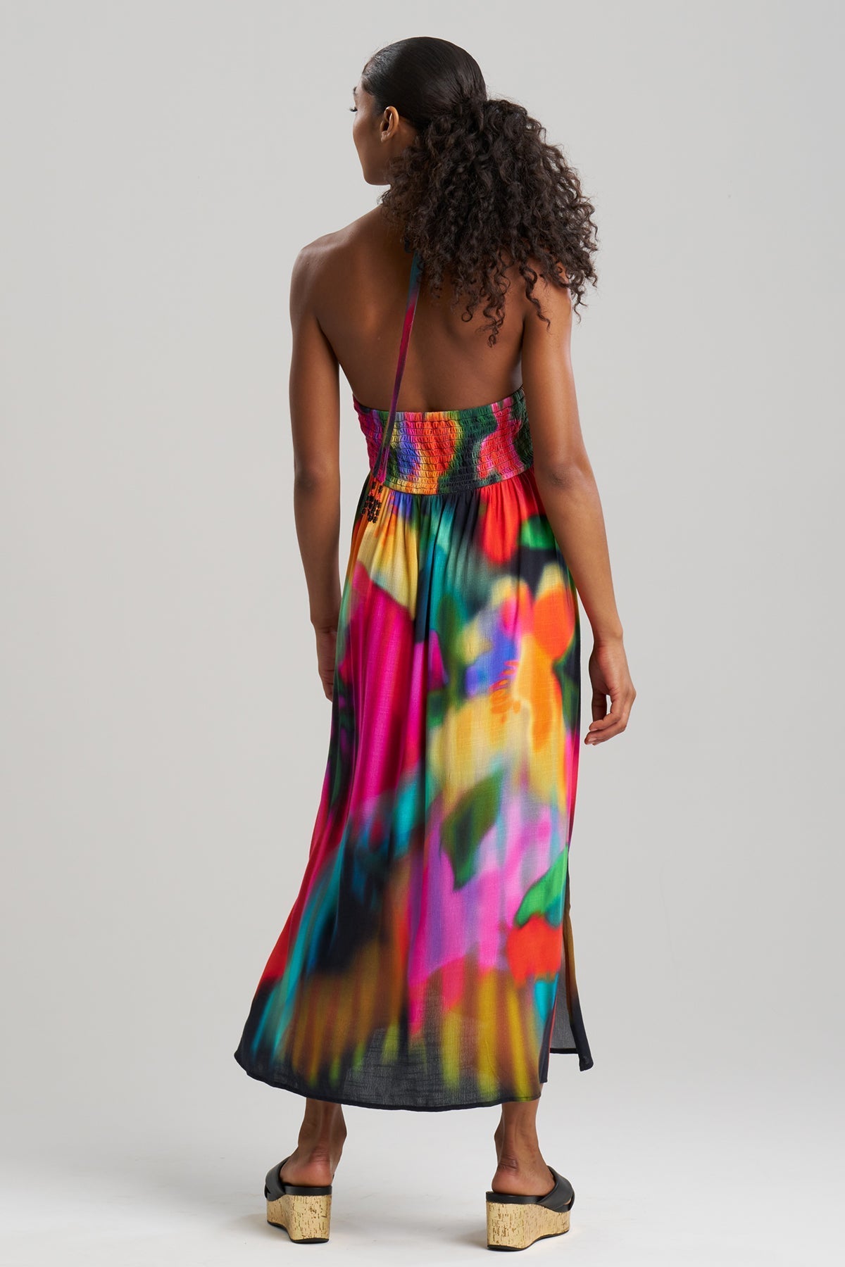 Floral Mirage Printed Rayon Halter Dress