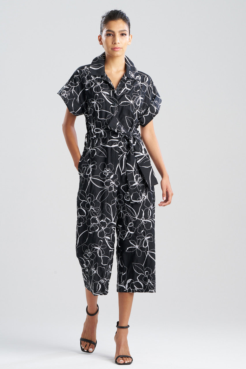Flower Stencil Embroidered Jumpsuit - black