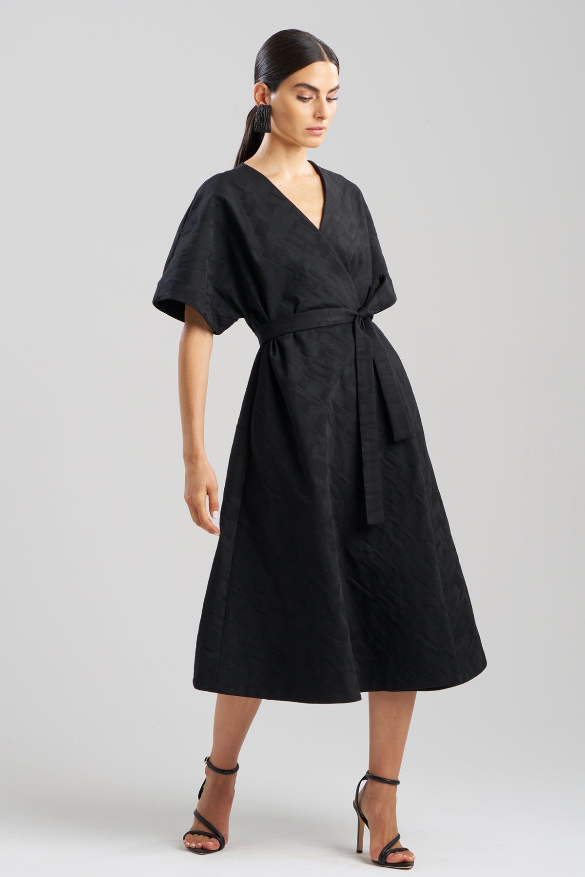 Geo Texture Jacquard Kimono Wrap Dress