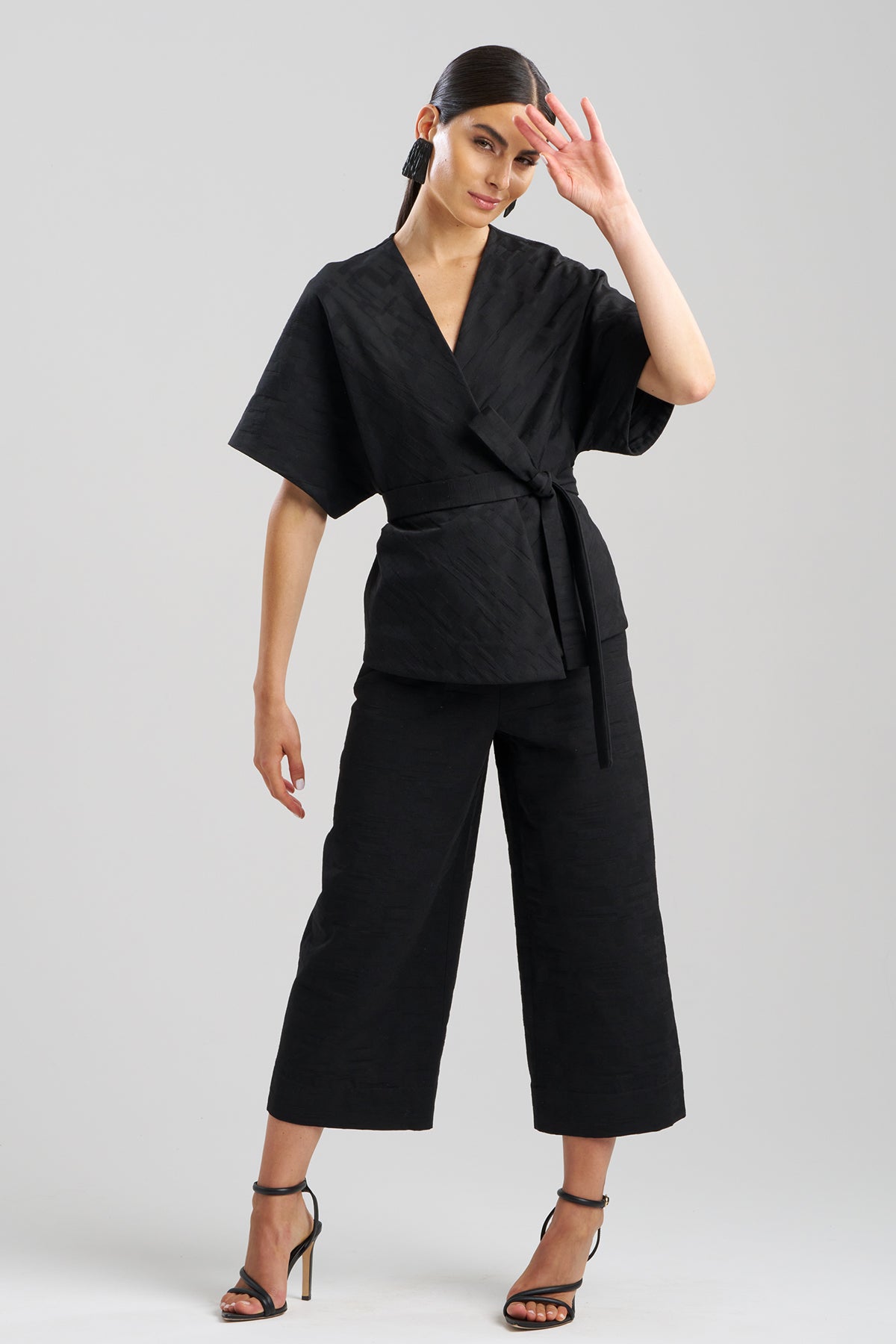 Geo Texture Jacquard Kimono Wrap Top