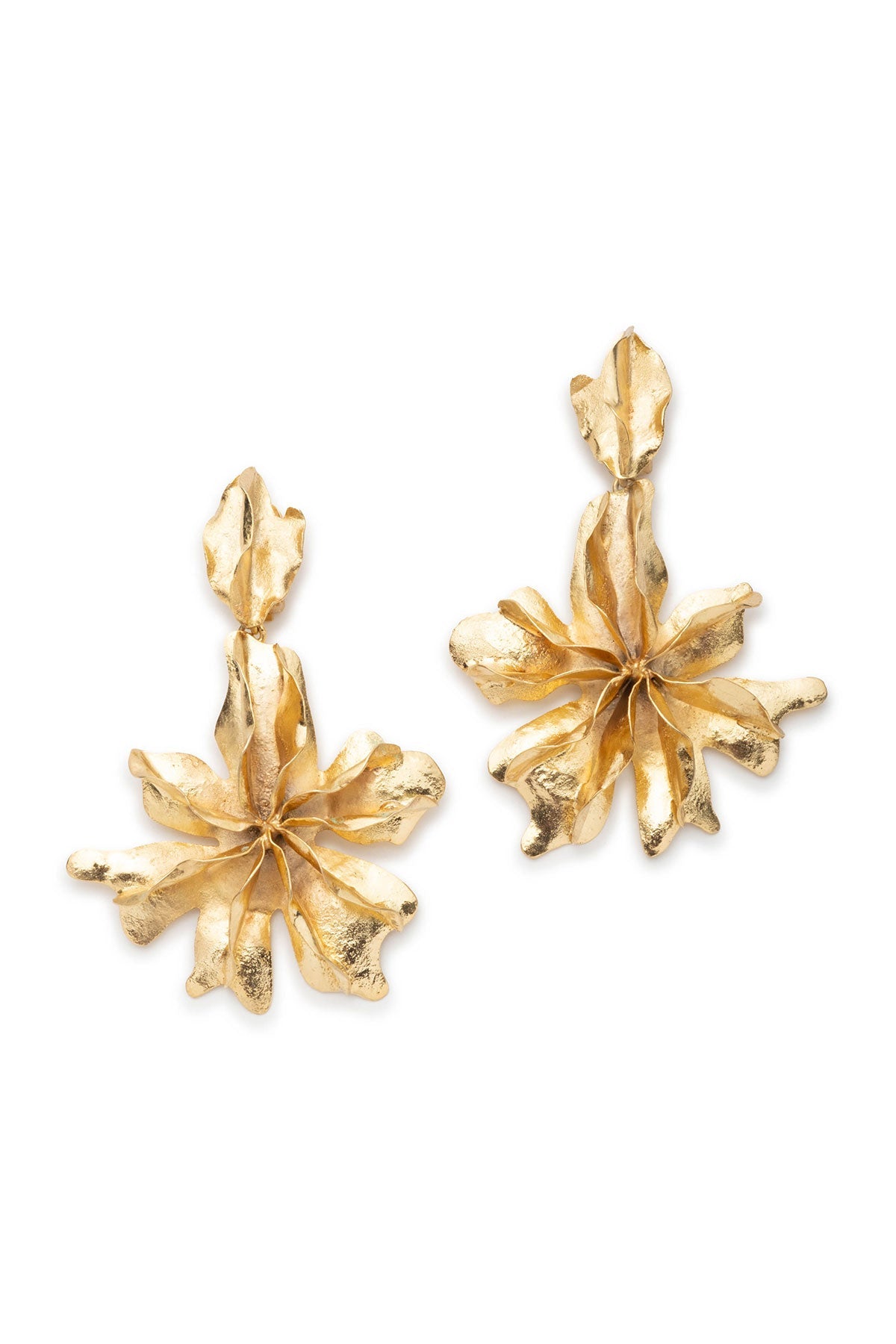 Gold Plated Brass Floral Cuff Earrings