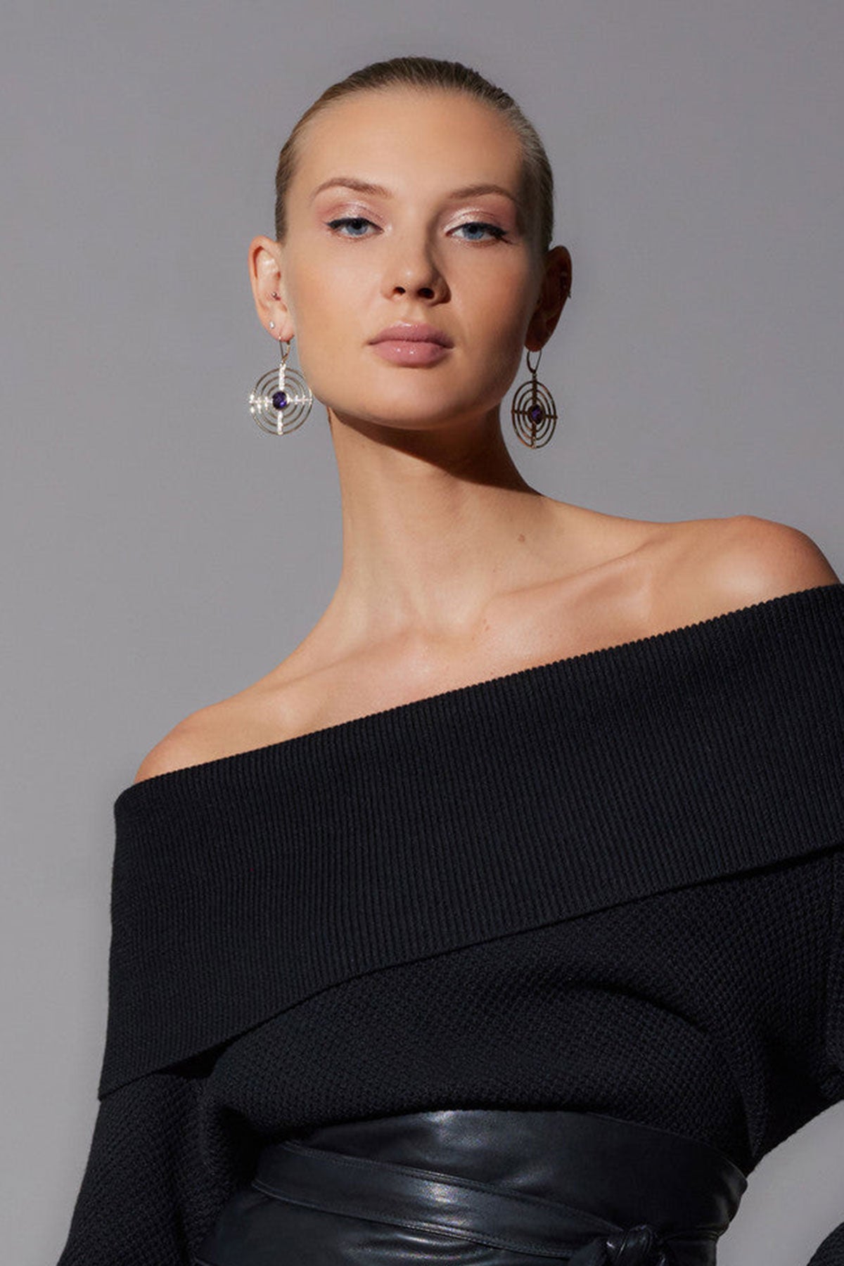 Infinity Concentric Circle 14K Gold and Amethyst Earrings