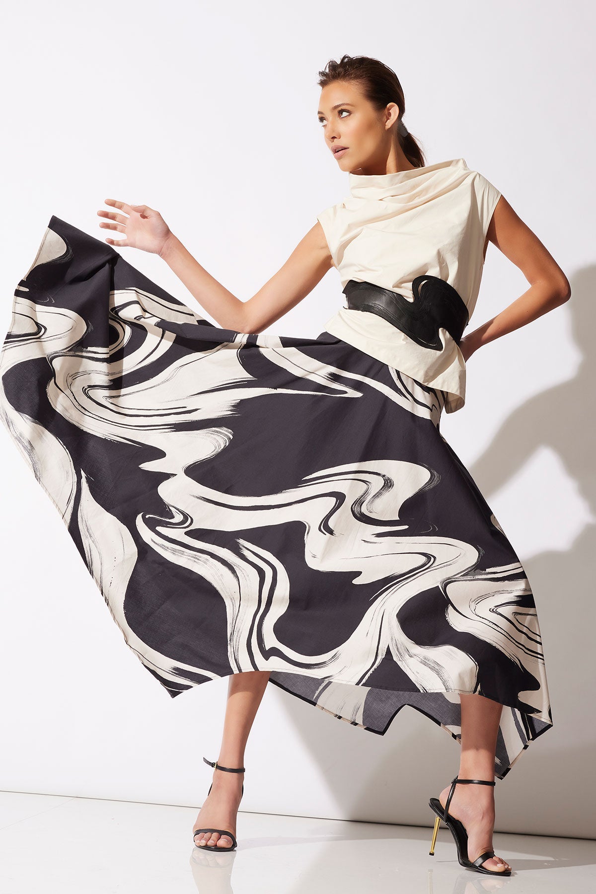 Tech Cotton Taffeta Asymmetric Funnel Neck Top