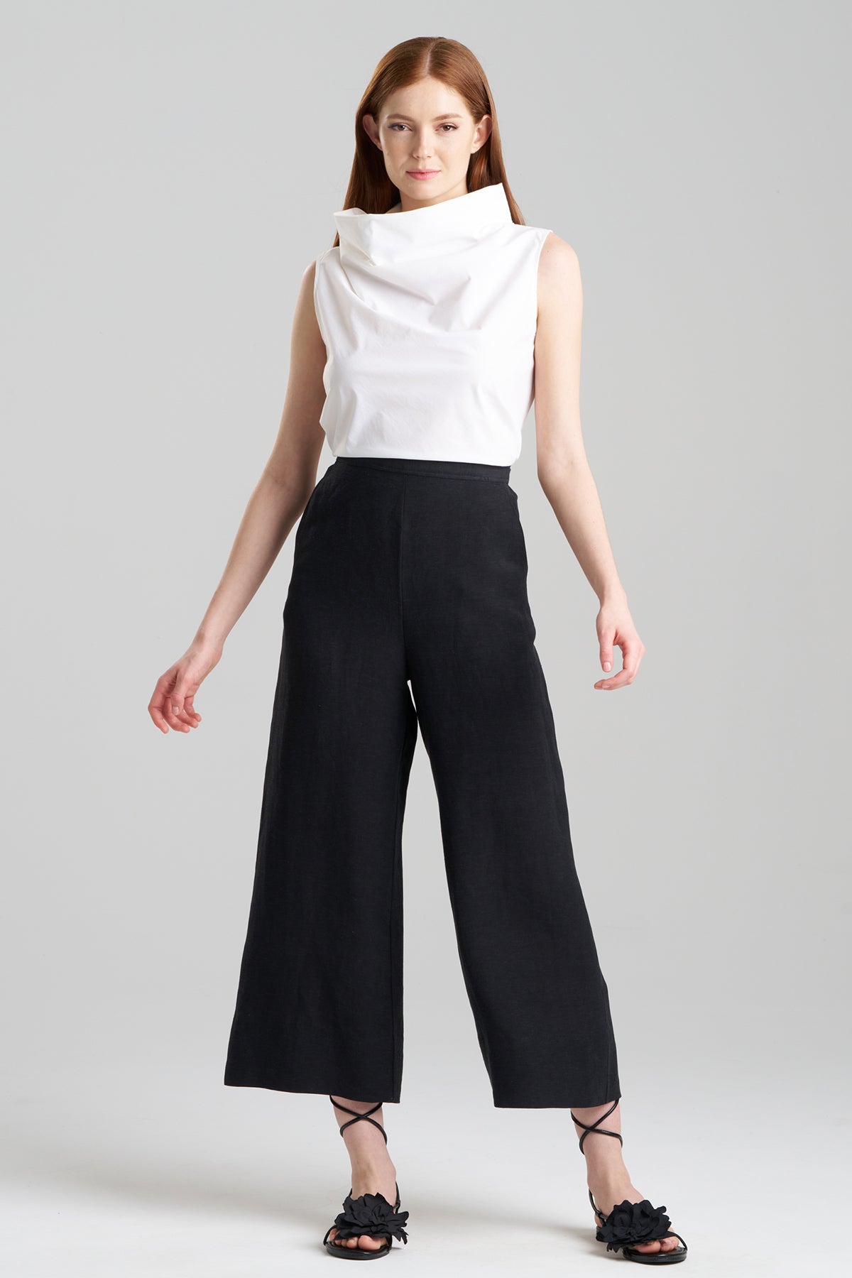 Light Weight Linen Cropped Wide Leg Pants