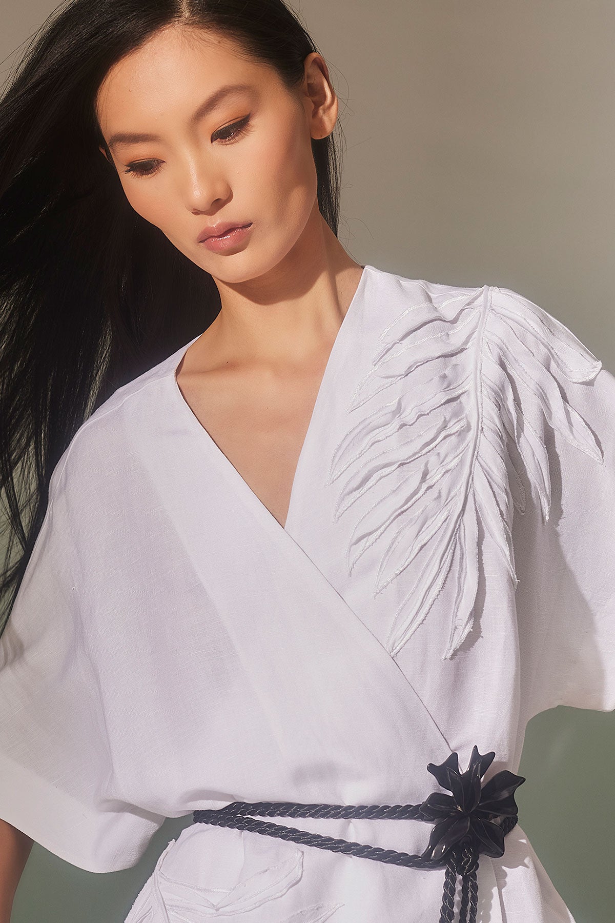 Light Weight Linen Embroidered Kimono Wrap Dress