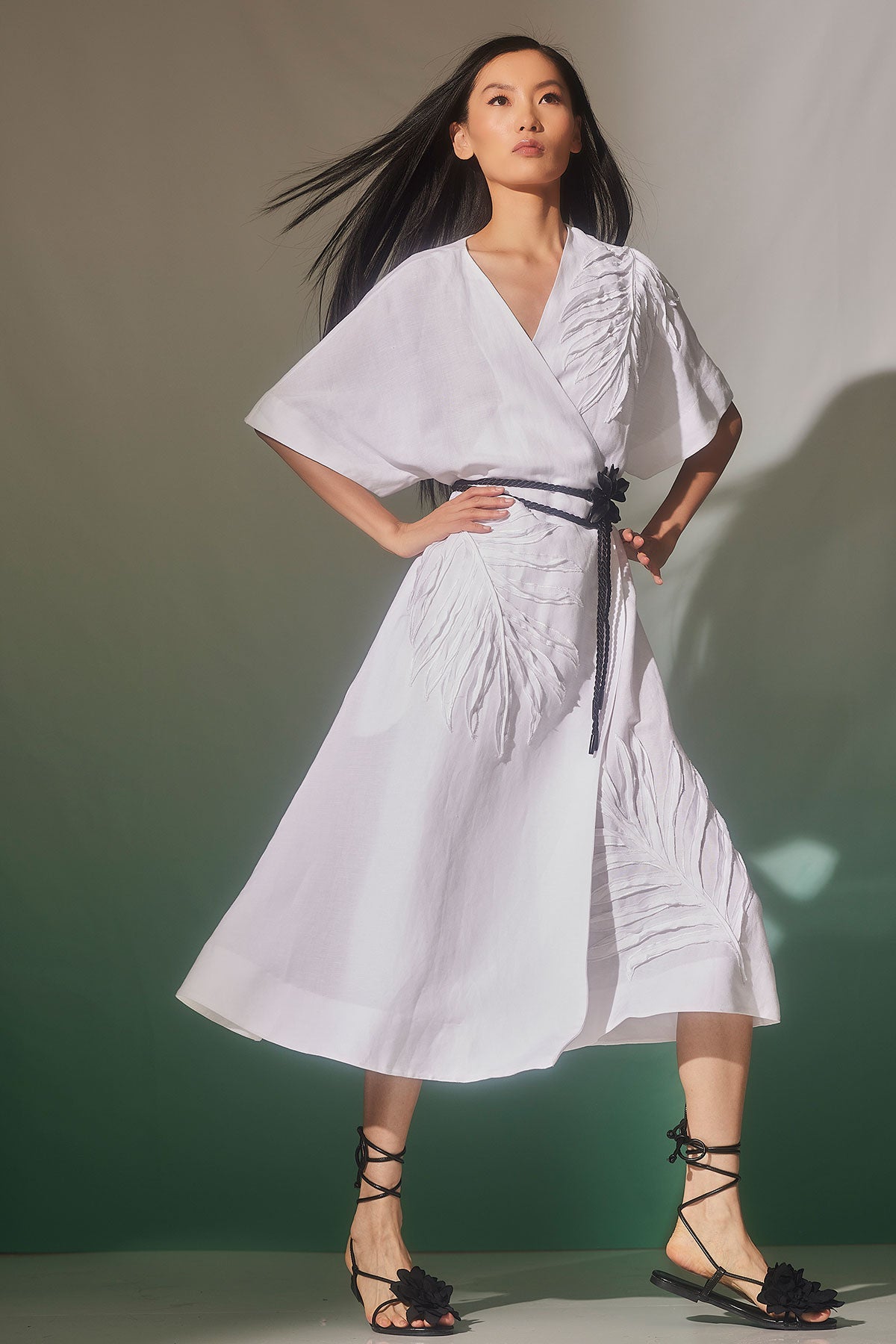 Light Weight Linen Embroidered Kimono Wrap Dress