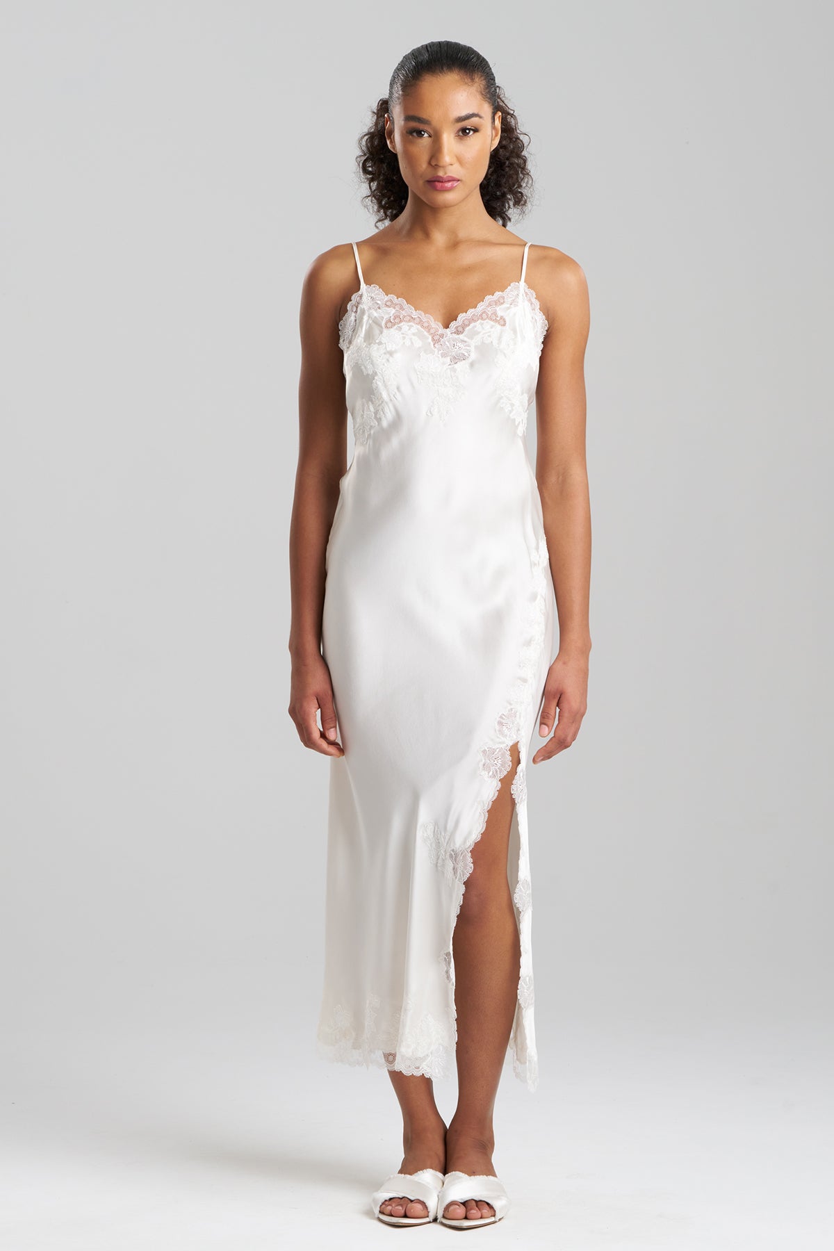 Lolita Lace Slit Silk Gown - warm white