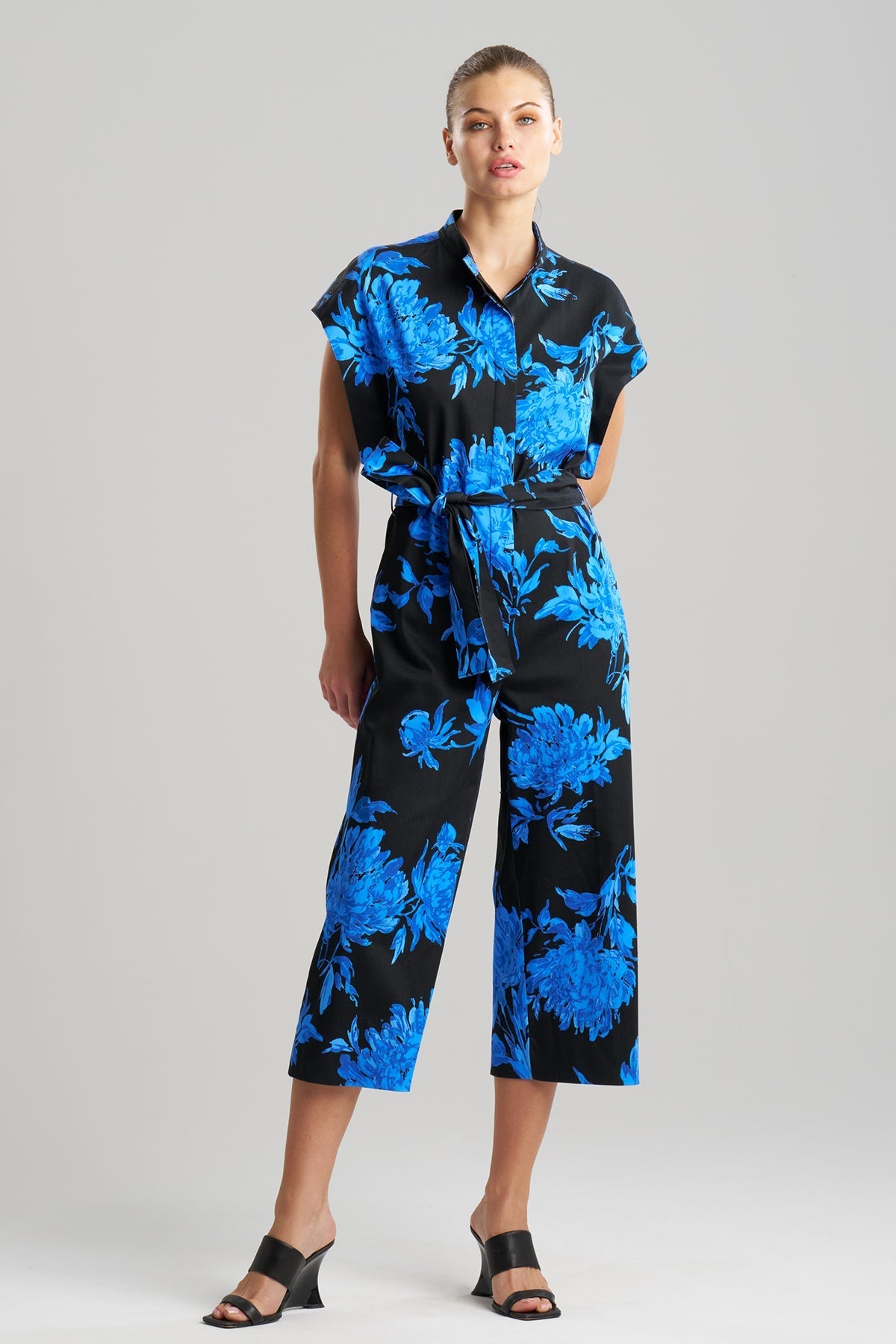 Miyako Printed Cotton Chino Crop Jumpsuit - aster blue