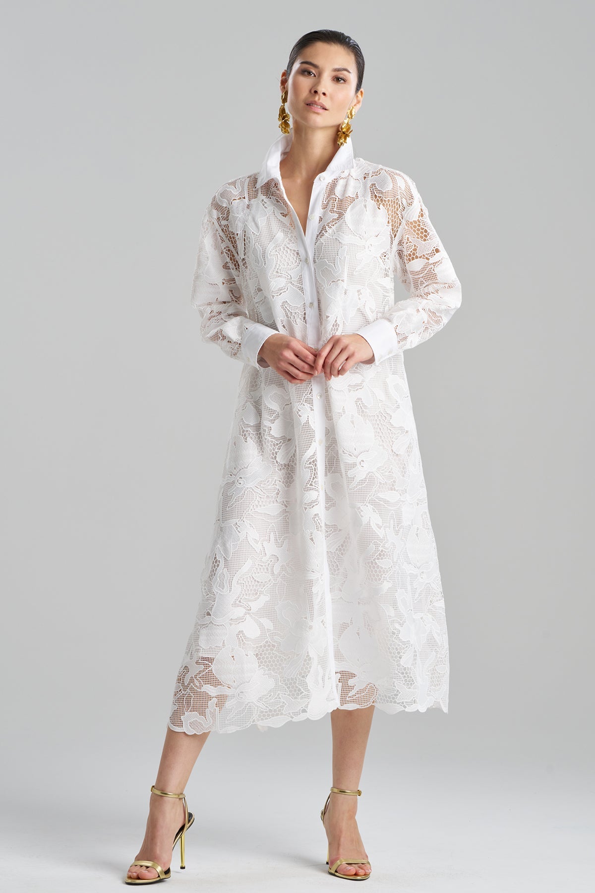 Nishi Lace Oversized Shirtdress - White
