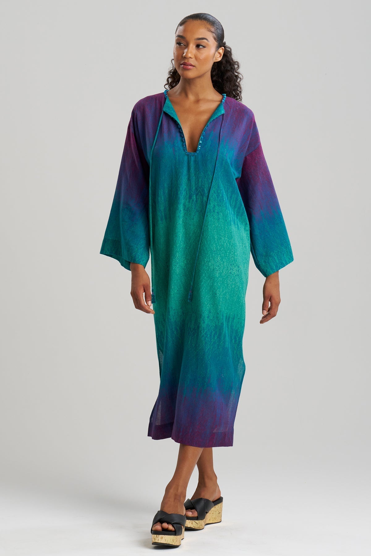 Ombre Printed Gauze Beaded Caftan