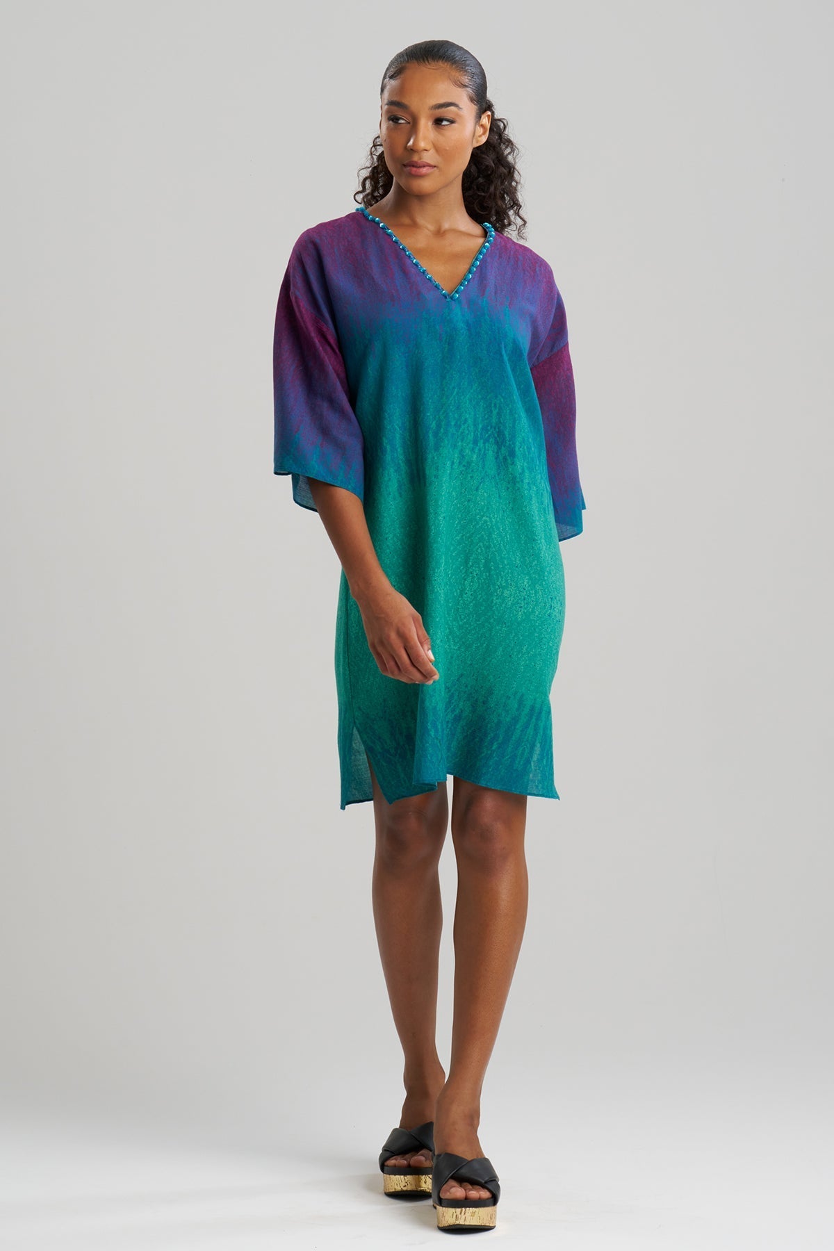 Ombre Printed Gauze Beaded Tunic - green