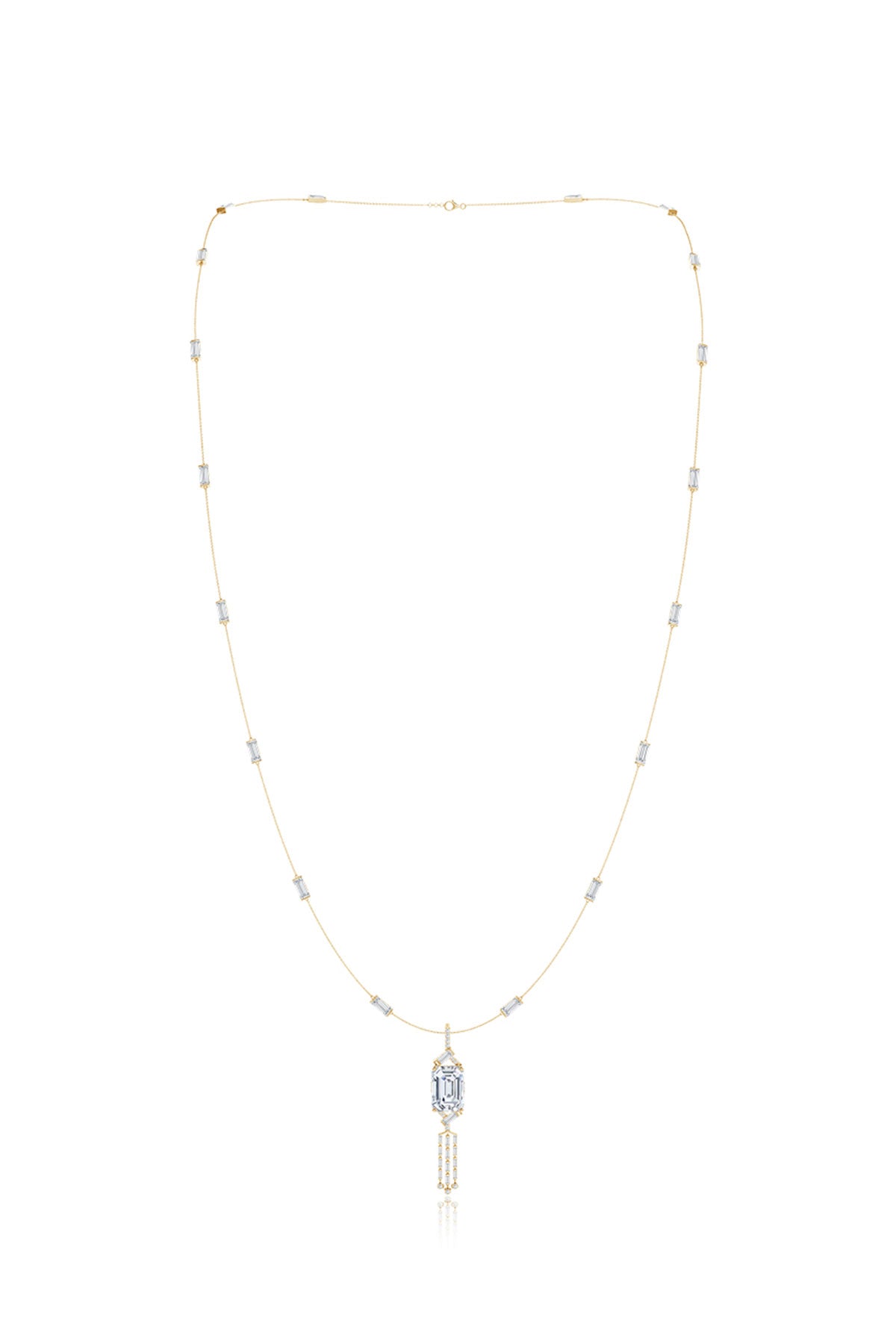 Orient Express Lab-Grown 14K Gold Baguette & Diamond Detachable Tassel Pendant Chain Necklace