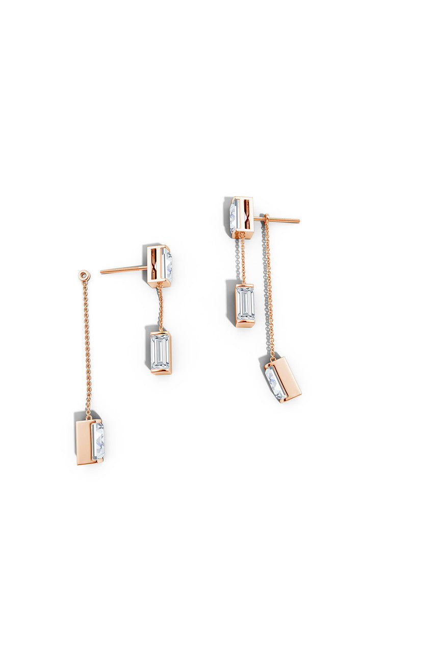 Orient Express Lab-Grown 14K Gold Baguette & Diamond Front-Back Chain Earrings