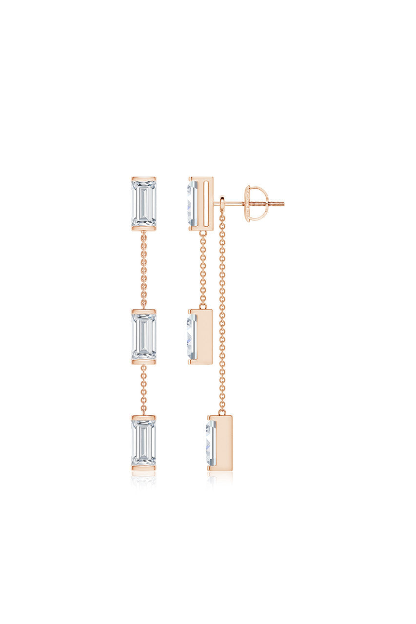 Orient Express Lab-Grown 14K Gold Baguette & Diamond Front-Back Chain Earrings
