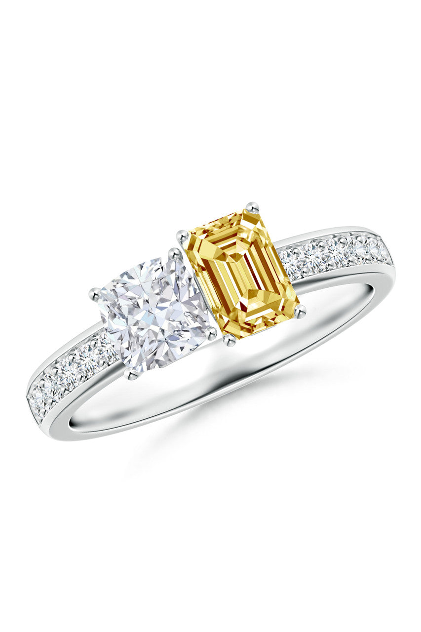 Orient Express Lab-Grown 14K Gold with White & Yellow Diamond Two Stone Ring
