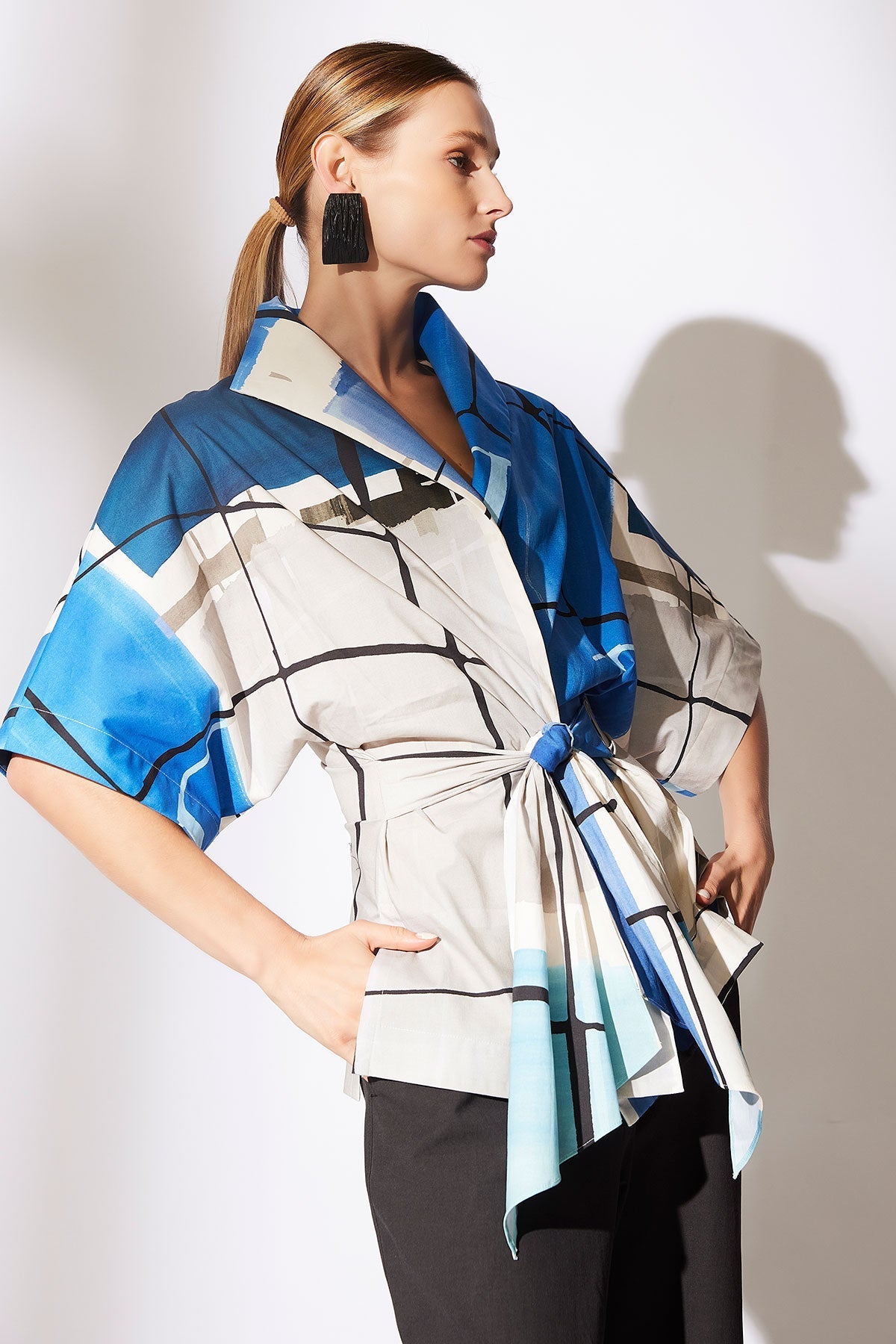 Sorairo Printed Cotton Poplin Wrap Top