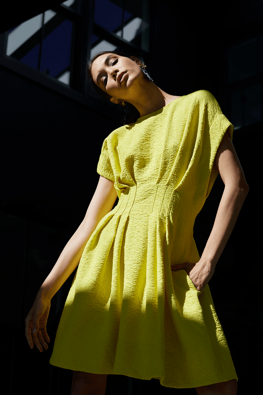 Stretch Texture Jacquard Pleated Dress