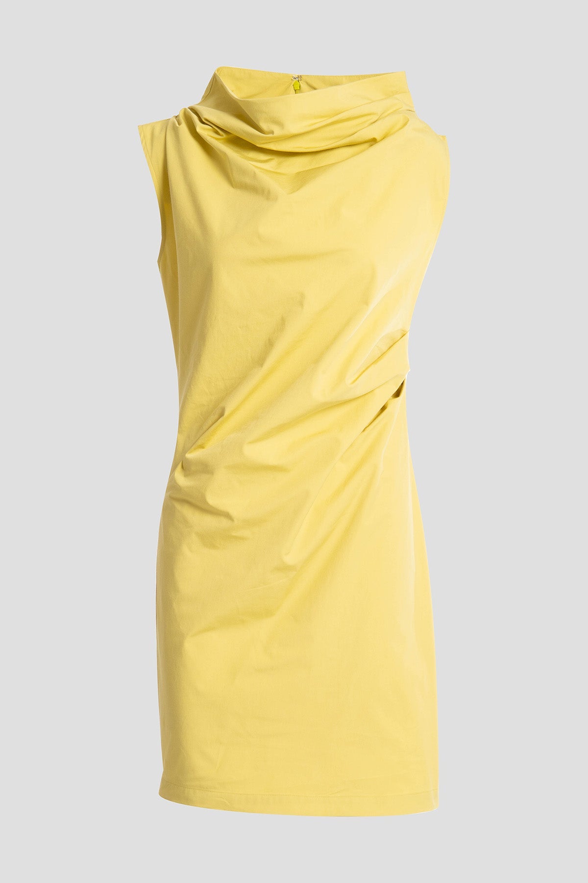 Tech Cotton Taffeta Asymmetric Funnel Neck Dress