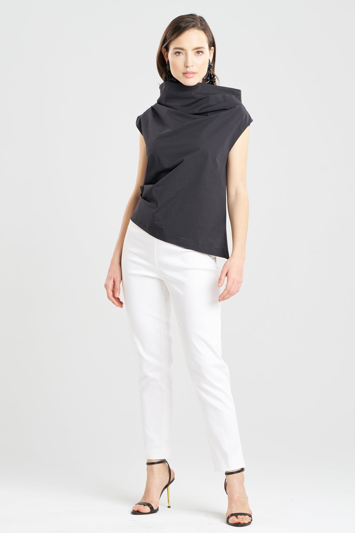 Tech Cotton Taffeta Asymmetric Funnel Neck Top